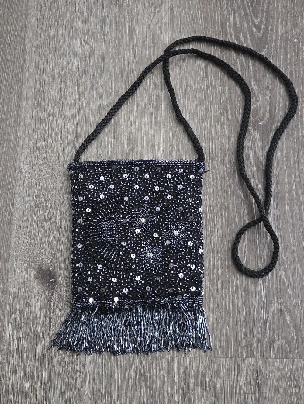 Kirks Folly Beaded Masquerade Silk Purse Bag Black Vintage